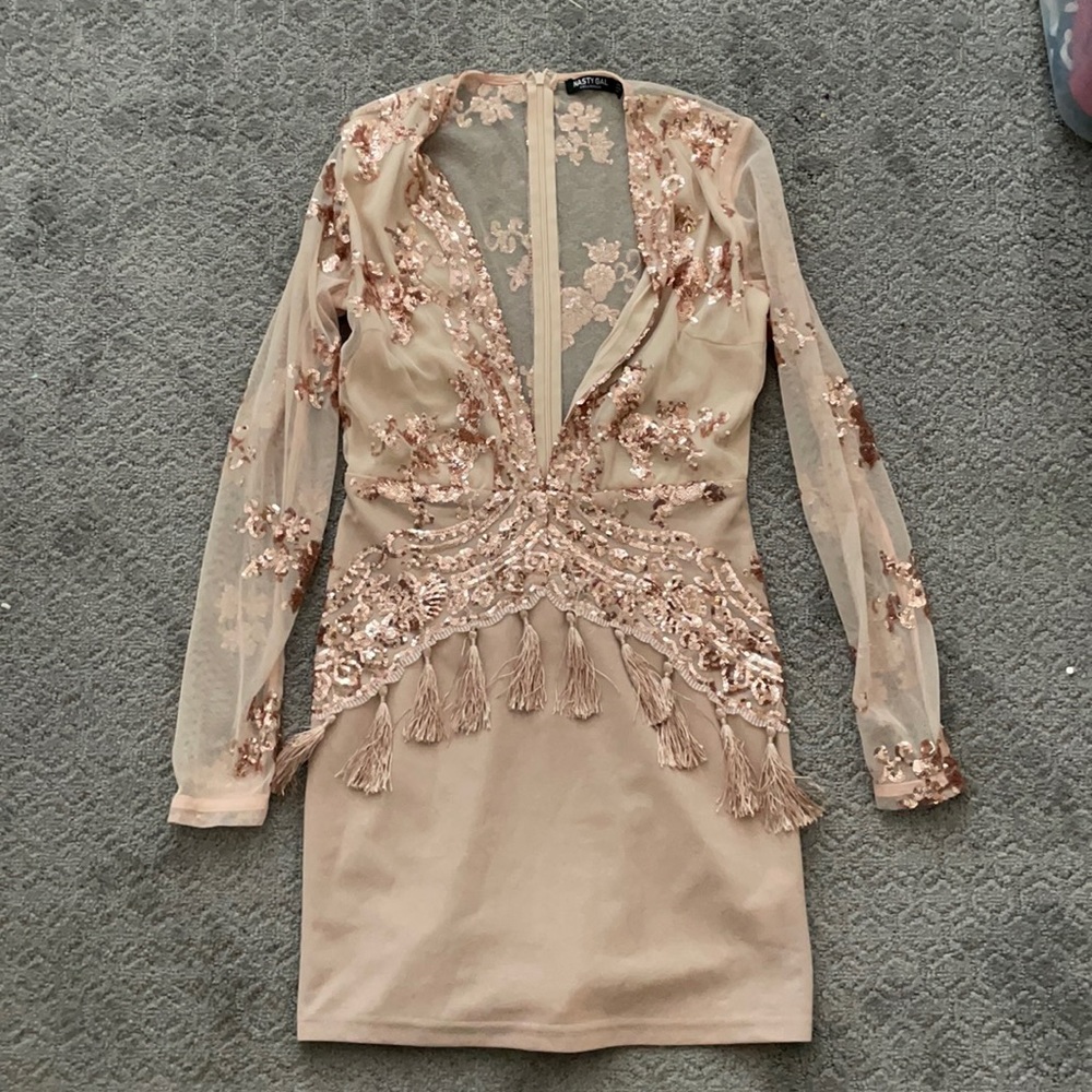 Nasty Gal deep V mesh sequin dress